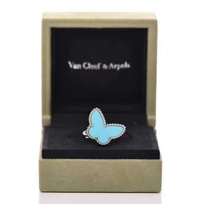 Van Cleef & Arpels 18K White Gold Turquoise Lucky Alhambra Butterfly Ring 54 7 6 of 6