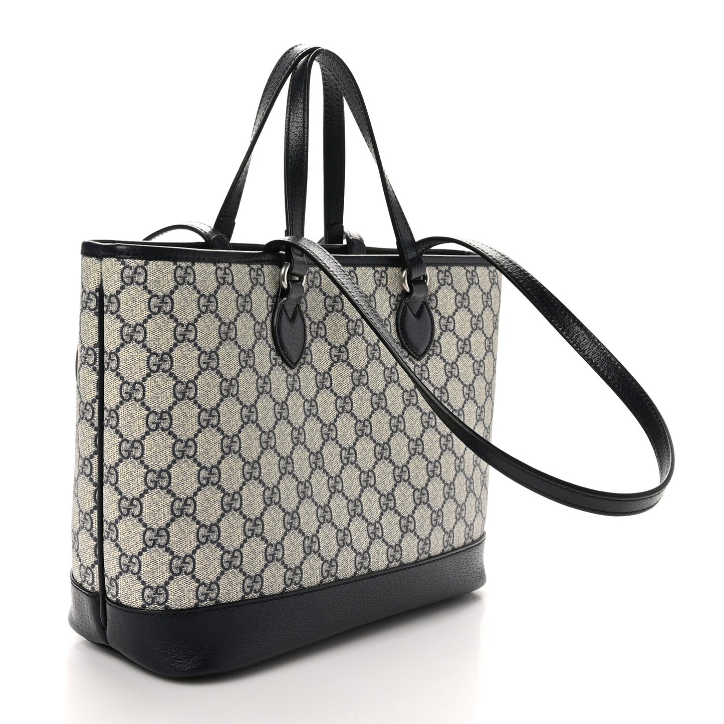 GG Supreme Monogram Textured Dollar Calfskin Small Ophidia Shoulder Tote Bag Beige Blue