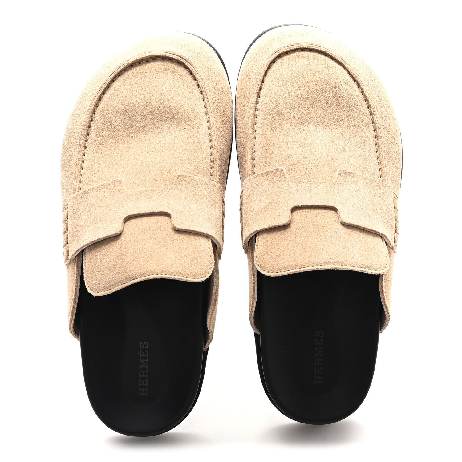 Hermes Suede Calfskin Womens Go Mules 38 Beige Argile 2 of 9