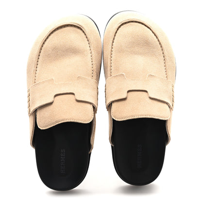 Hermes Suede Calfskin Womens Go Mules 38 Beige Argile 2 of 9