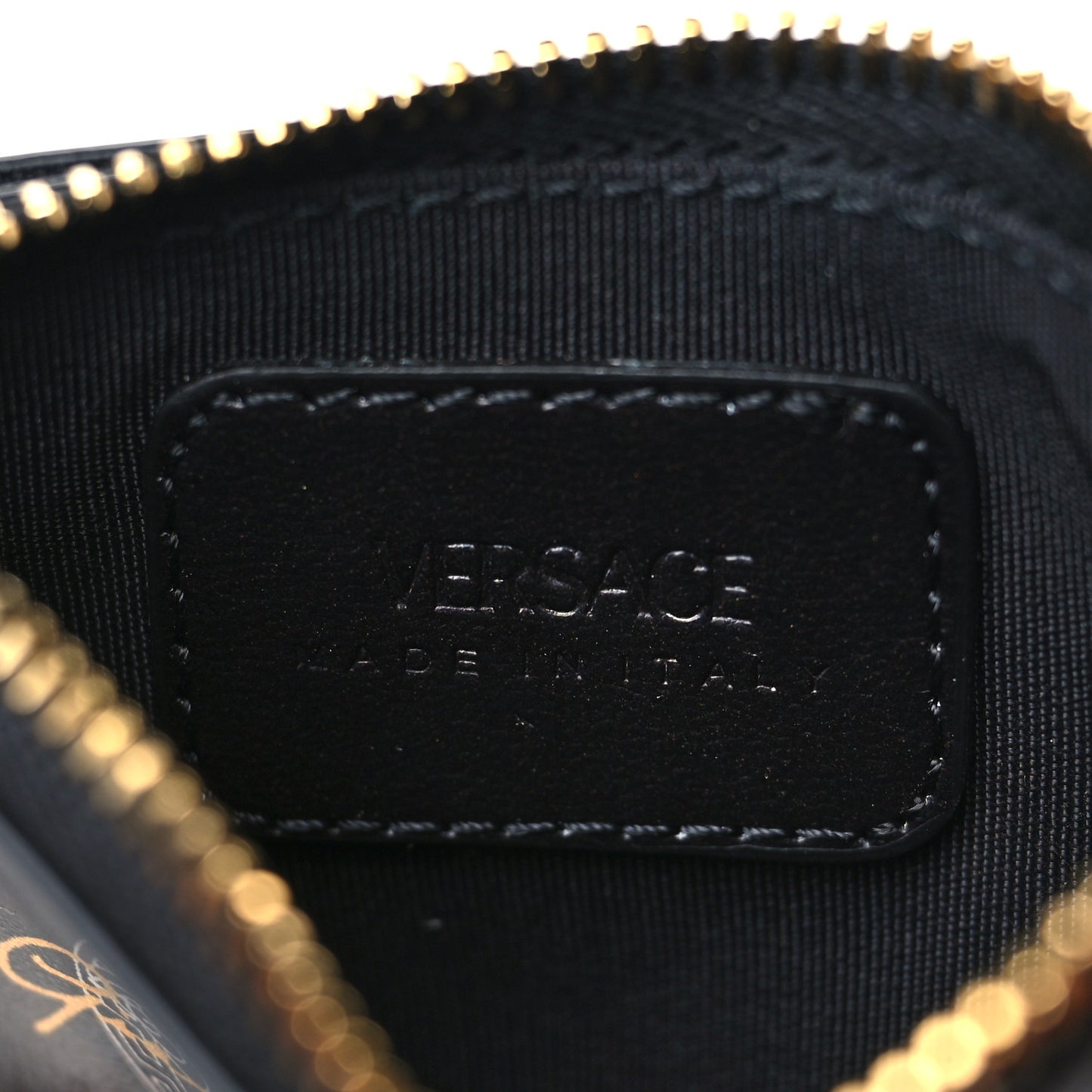 Calfskin Logo Zip Pouch Card Holder Black