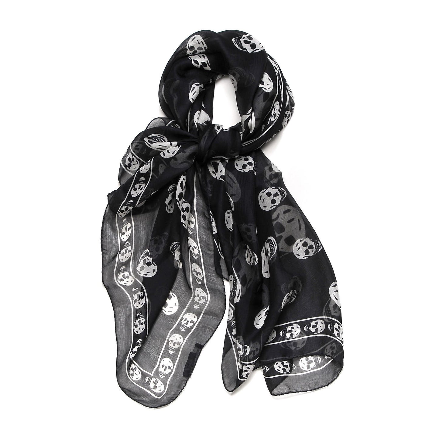 Silk Chiffon Skull Scarf Black Ivory
