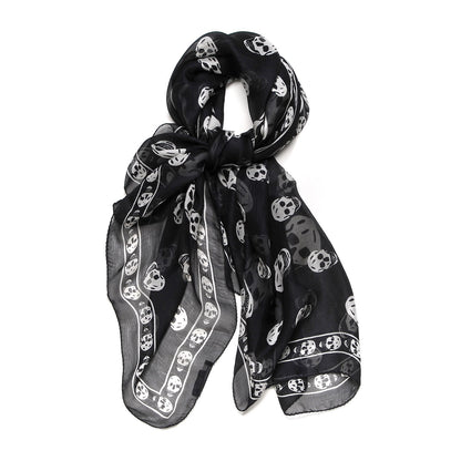 Alexander McQueen Silk Chiffon Skull Scarf Black Ivory 1 of 6