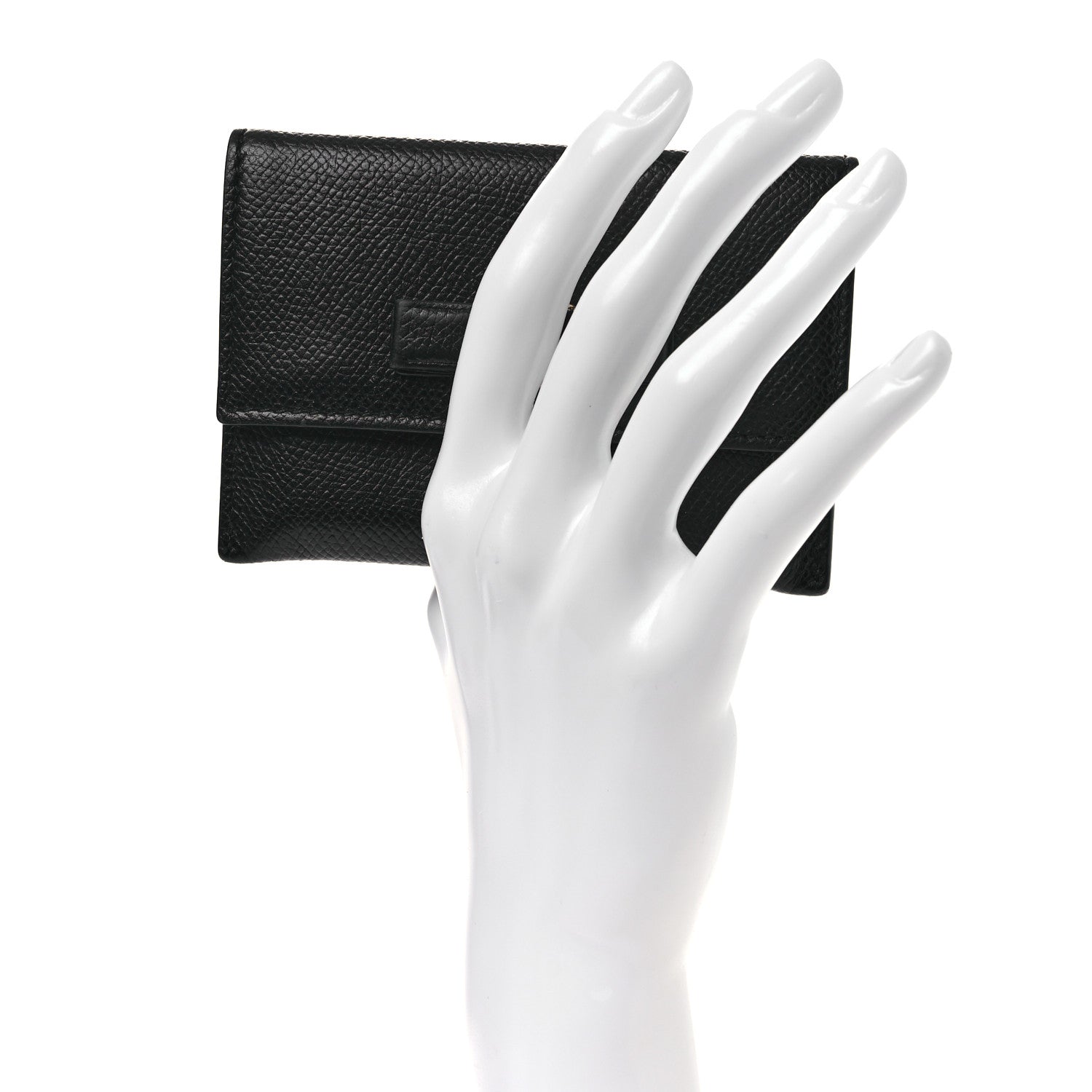 Salvatore Ferragamo Pebbled Calfskin Flap Card Holder Black 2 of 9