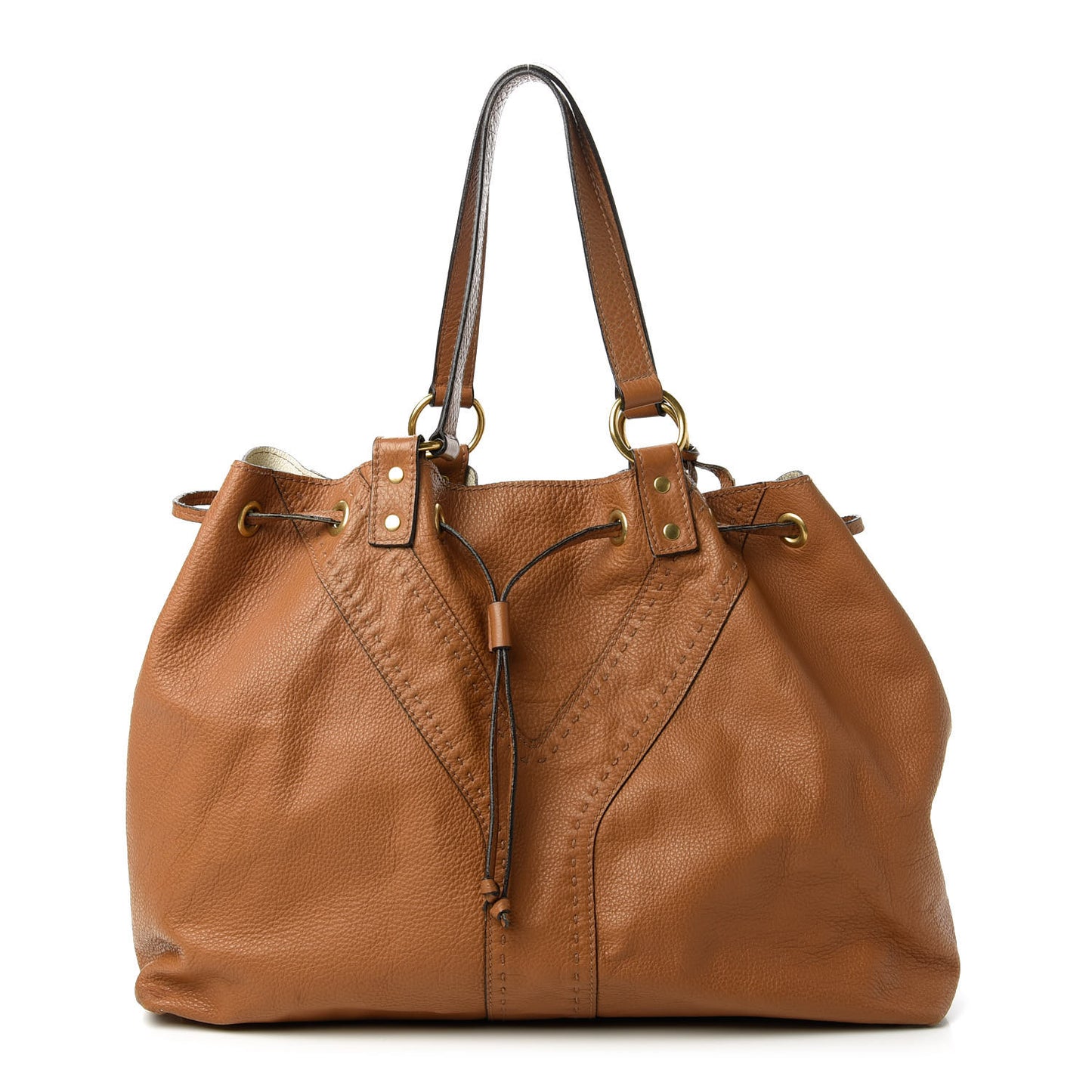 Calfskin Reversible Double Sac Y Tote Tan Ivory