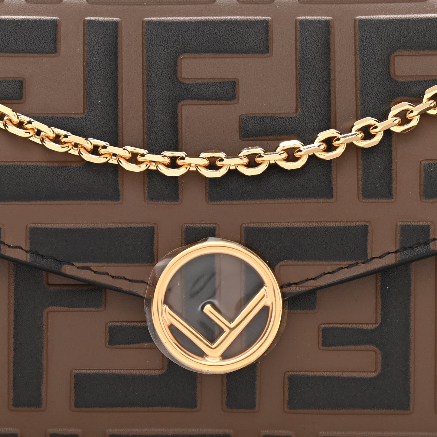 Vitello Soft F is Fendi Bi-Color FF 1974 Embossed Continental Envelope Wallet On Chain Maya Black
