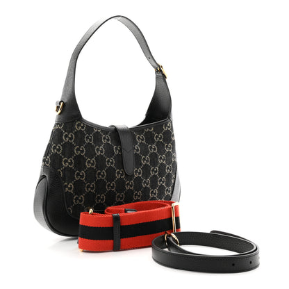 Gucci Jacquard Denim GG Monogram Small Jackie 1961 Hobo Black Ivory 3 of 10