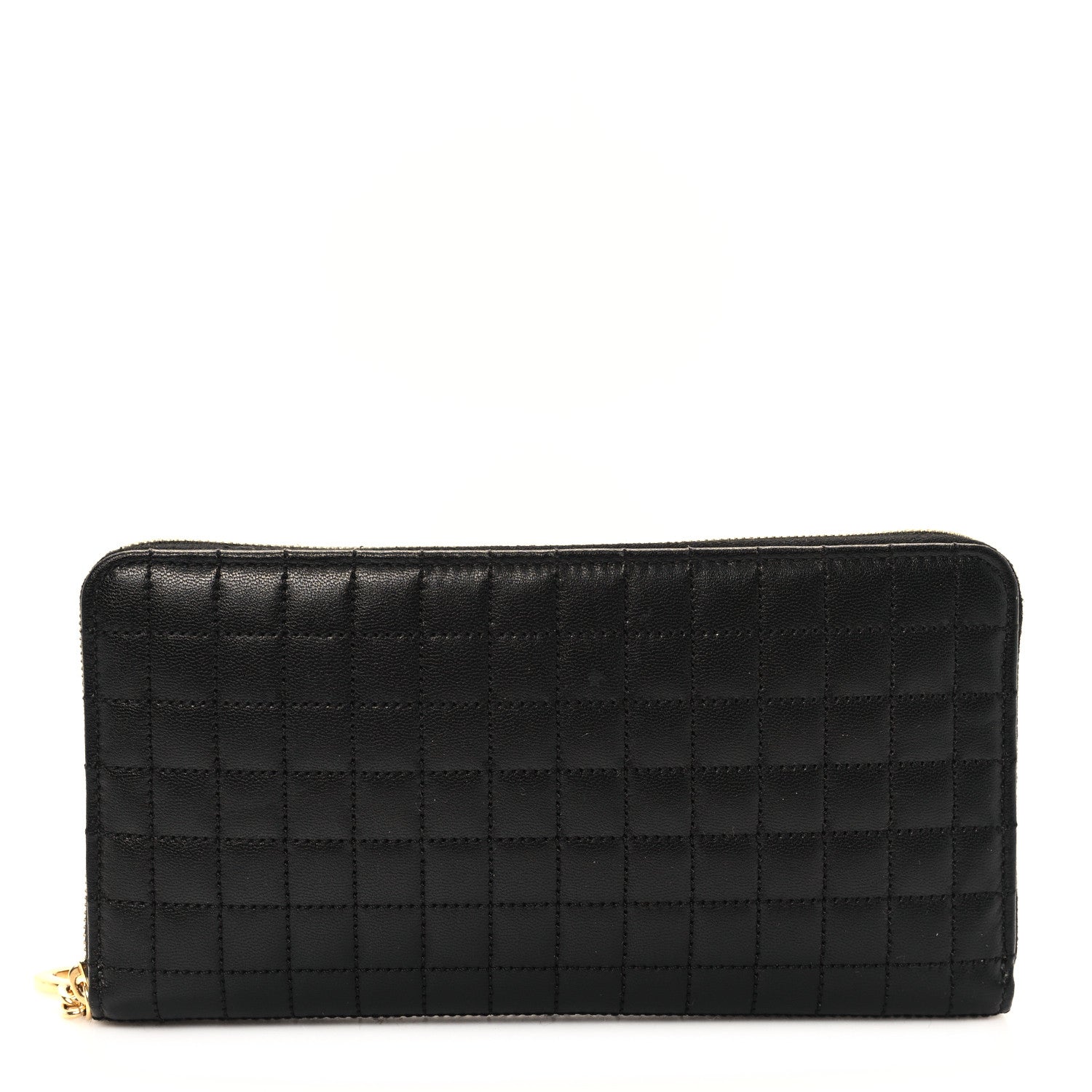 Celine Lambskin Quilted Large C Charm Zip Around Wallet Black 1 of 8