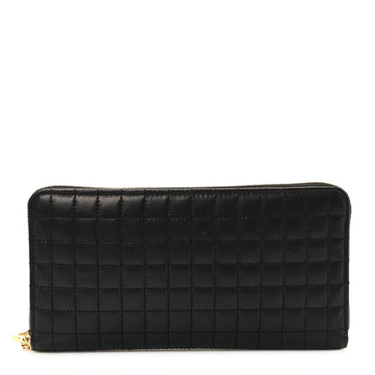 Celine Lambskin Quilted Large C Charm Zip Around Wallet Black 1 of 8