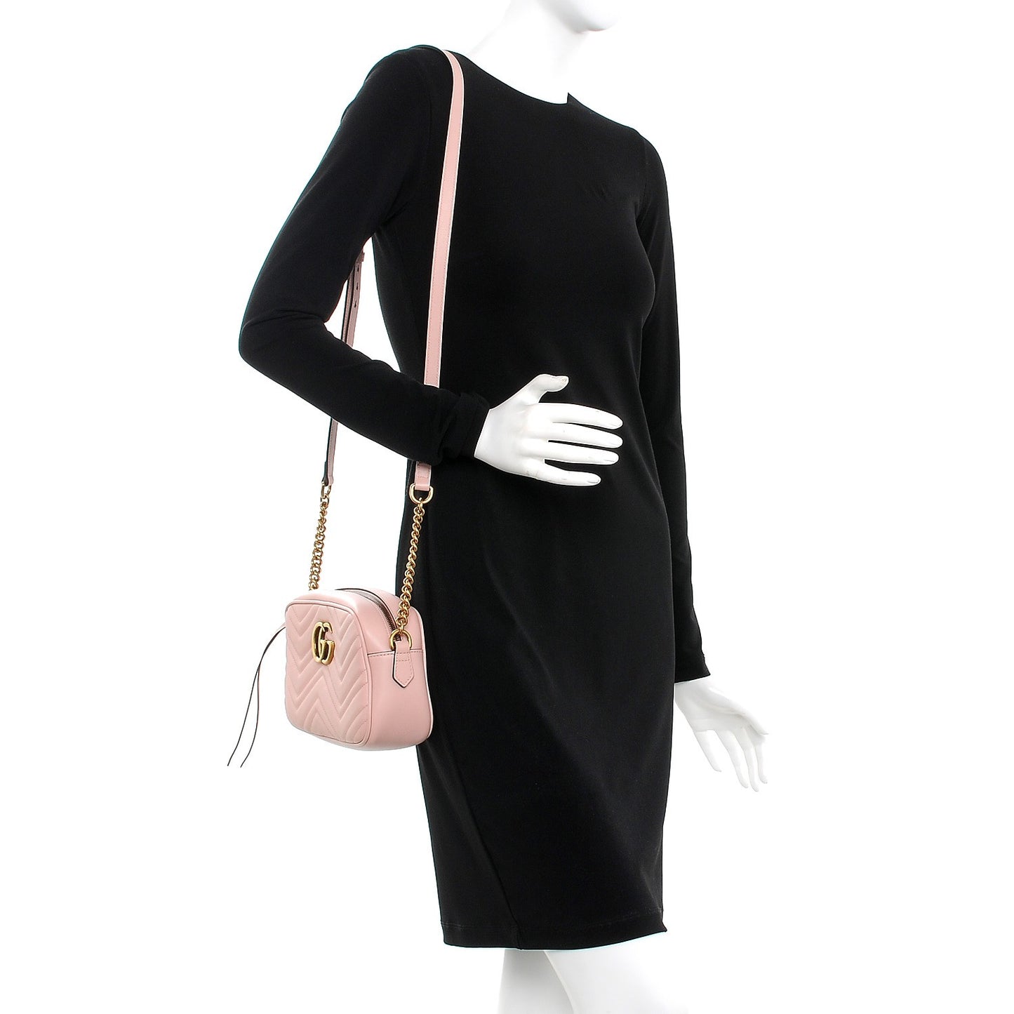 Calfskin Matelasse Small GG Marmont Chain Shoulder Bag Perfect Pink