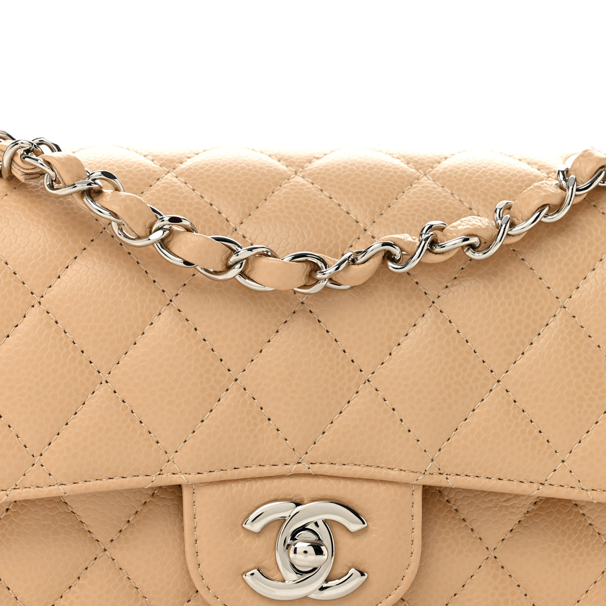 Caviar Quilted Small Double Flap Beige