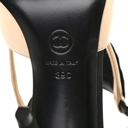 Chanel Lambskin Cap Toe Bow Slingback Pumps 39 Beige Black 7 of 8