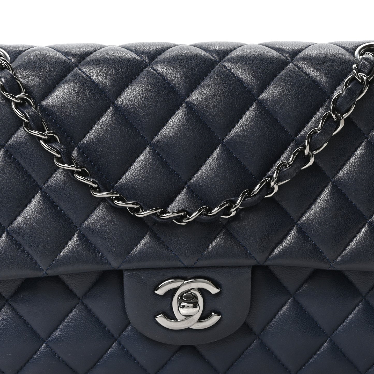 Lambskin Quilted Medium Double Flap Navy