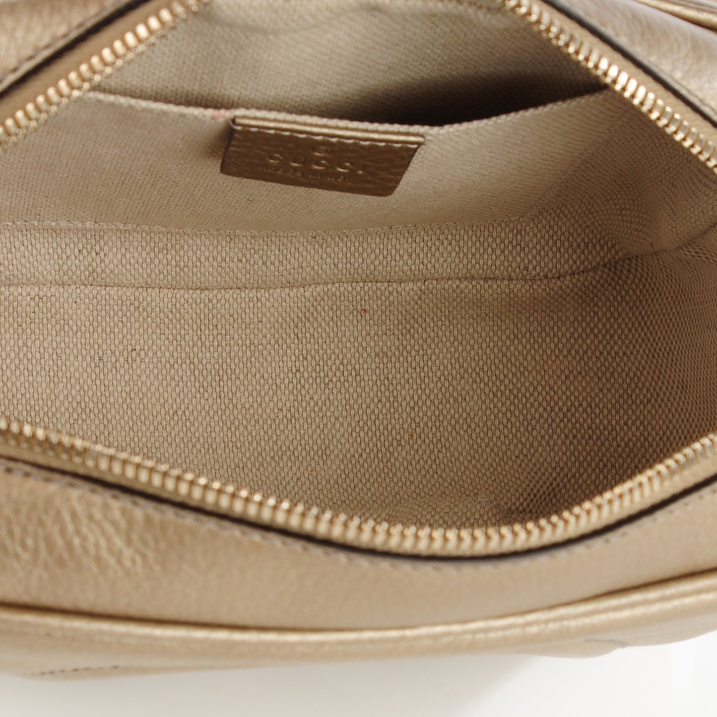 Metallic Pebbled Calfskin Small Soho Disco Bag Golden Beige