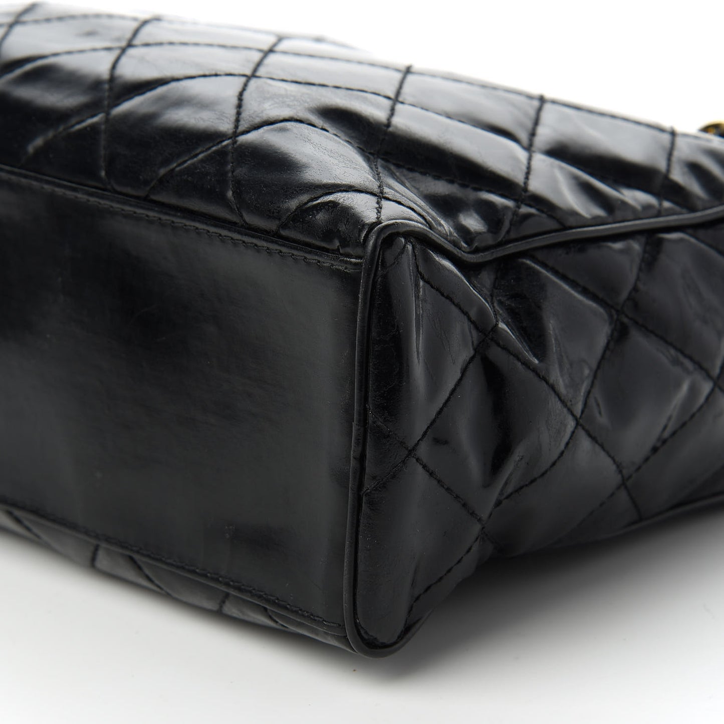 Patent Quilted Shoulder Bag Black