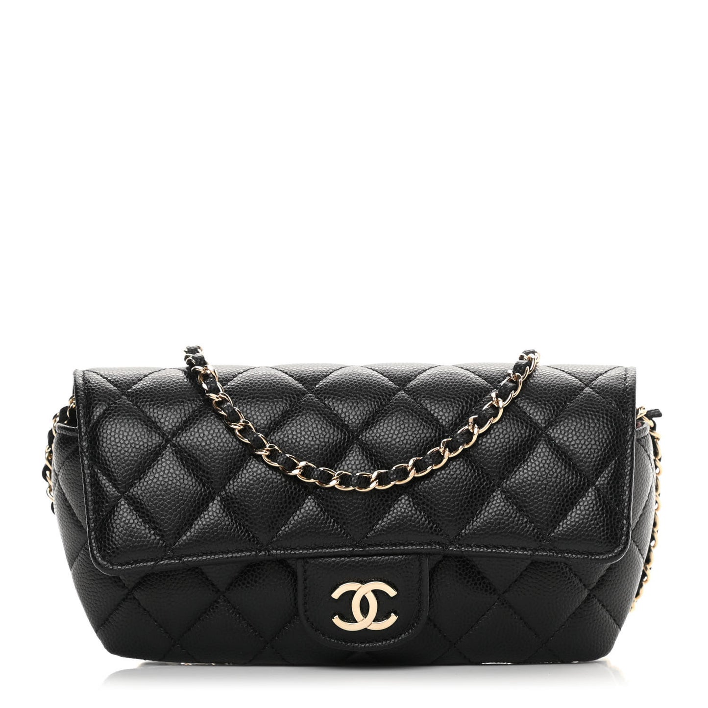 Caviar Quilted Glasses Case With Chain Black