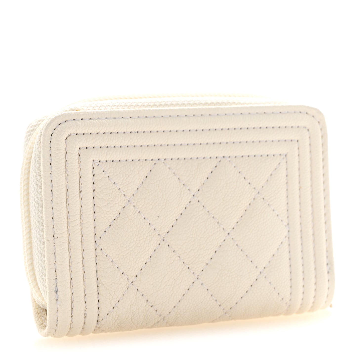 Caviar Quilted Boy Zip Around Coin Purse Wallet White