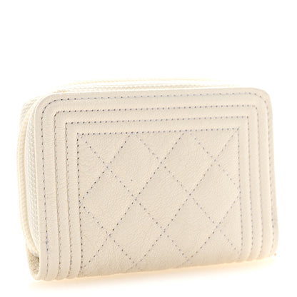Chanel Caviar Quilted Boy Zip Around Coin Purse Wallet White 3 of 10