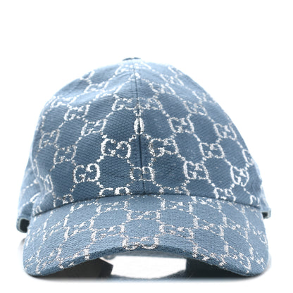 Gucci Canvas Lame GG Monogram Rush Baseball Hat M Blue Silver 3 of 12