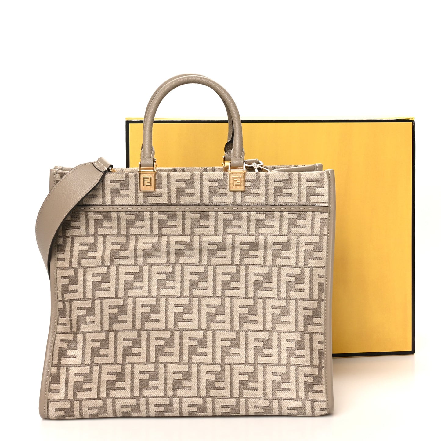 Chenille Vitello Cher FF Medium Fendi Sunshine Shopper Tote Tortora