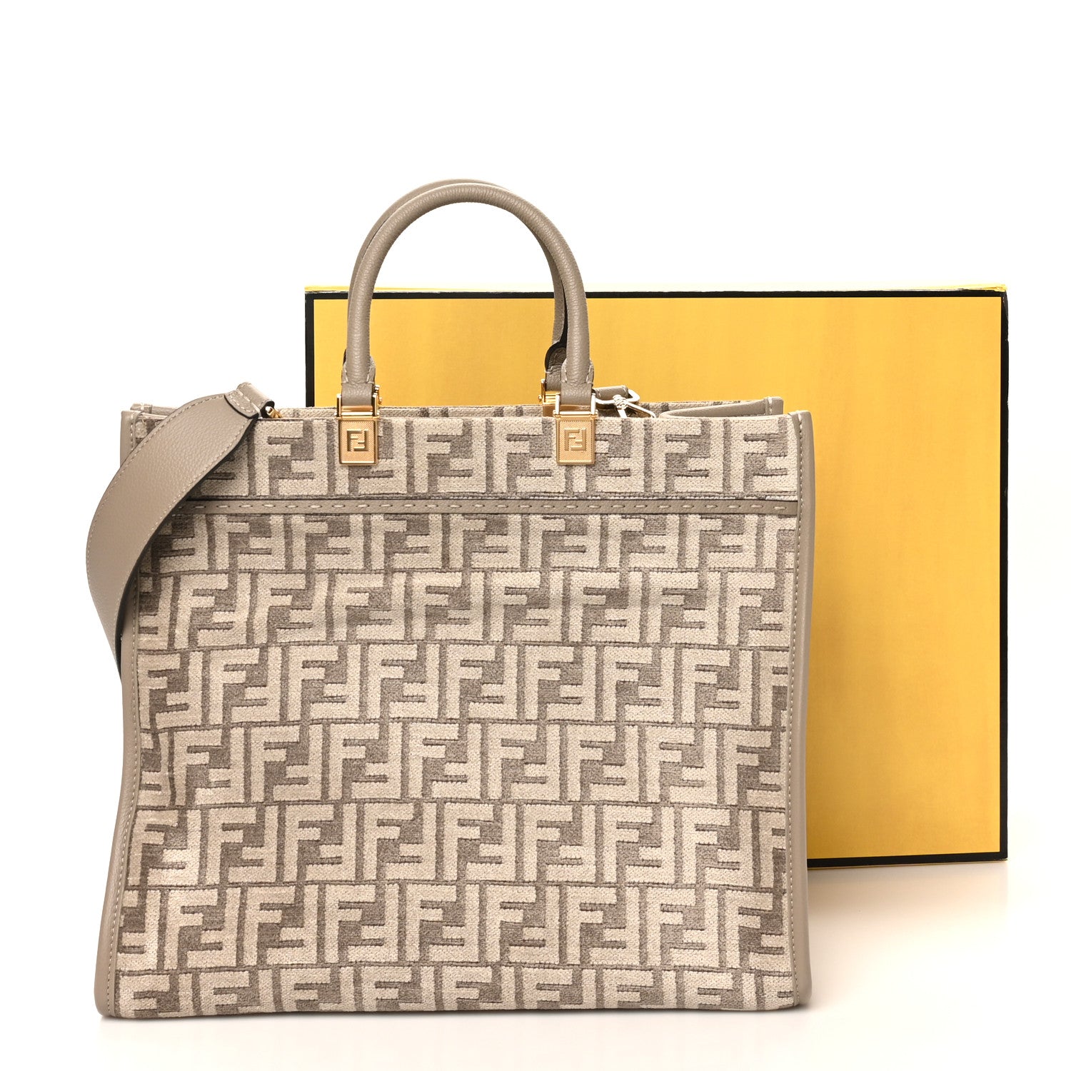 Fendi Chenille Vitello Cher FF Medium Fendi Sunshine Shopper Tote Tortora 10 of 10