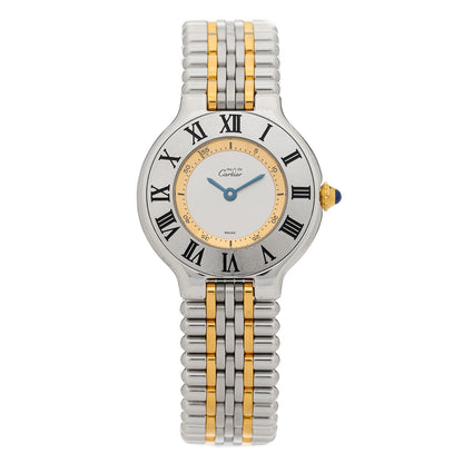 Cartier Stainless Steel 18K Yellow Gold 28mm Must De 21 Bullet Link Quartz Watch 1 of 4