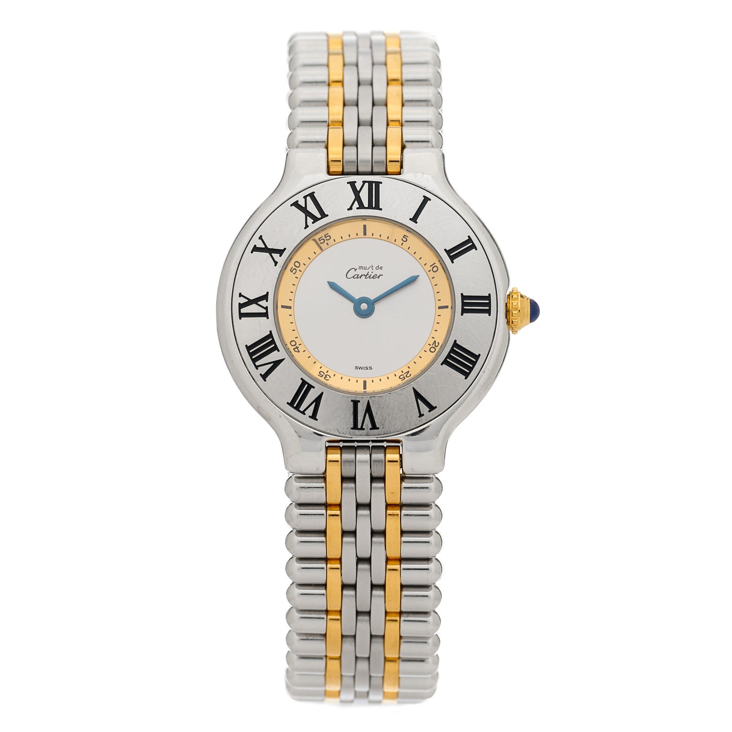 Stainless Steel 18K Yellow Gold 28mm Must De 21 Bullet Link Quartz Watch