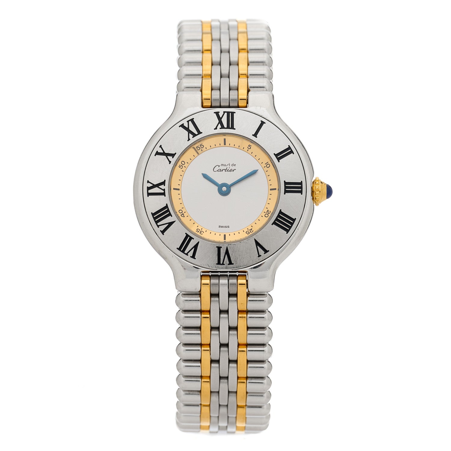 Cartier Stainless Steel 18K Yellow Gold 28mm Must De 21 Bullet Link Quartz Watch 1 of 4