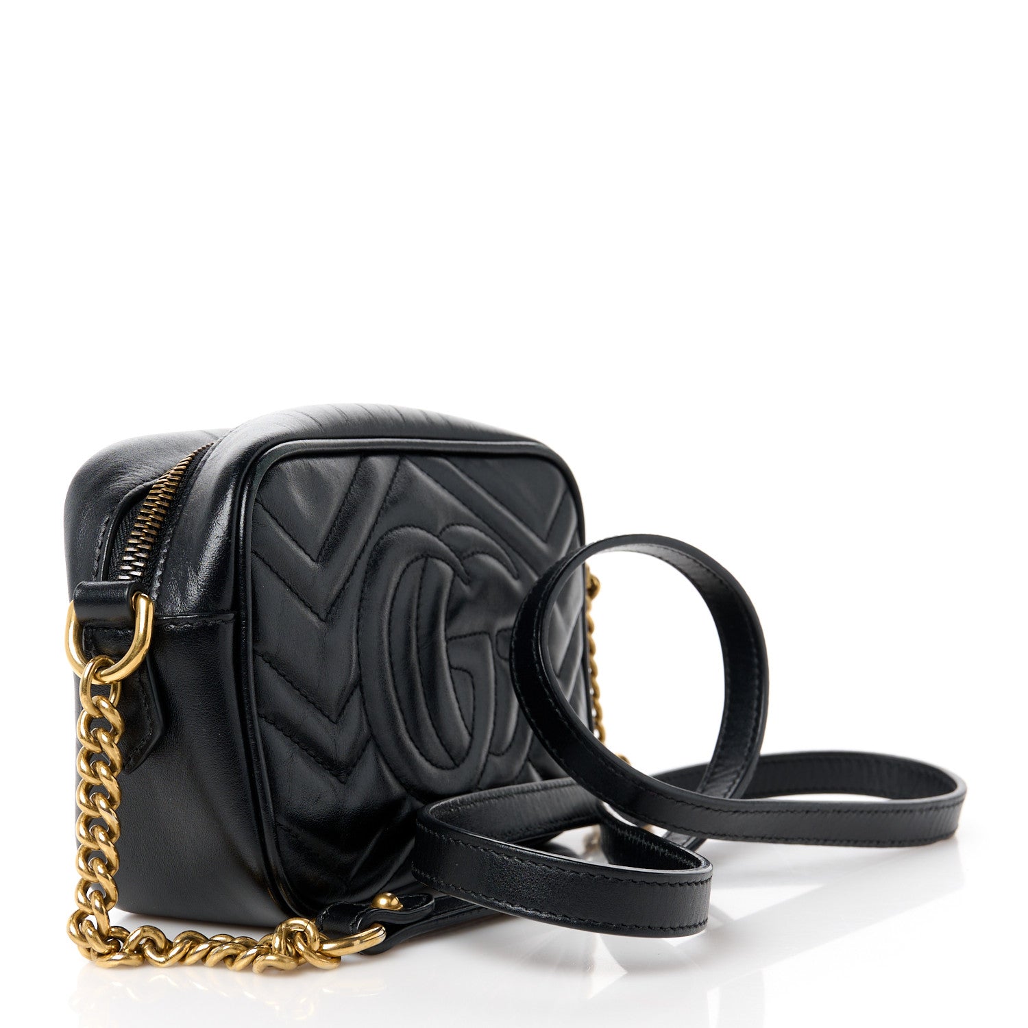 Gucci Calfskin Matelasse Mini GG Marmont Chain Shoulder Bag Black 3 of 11