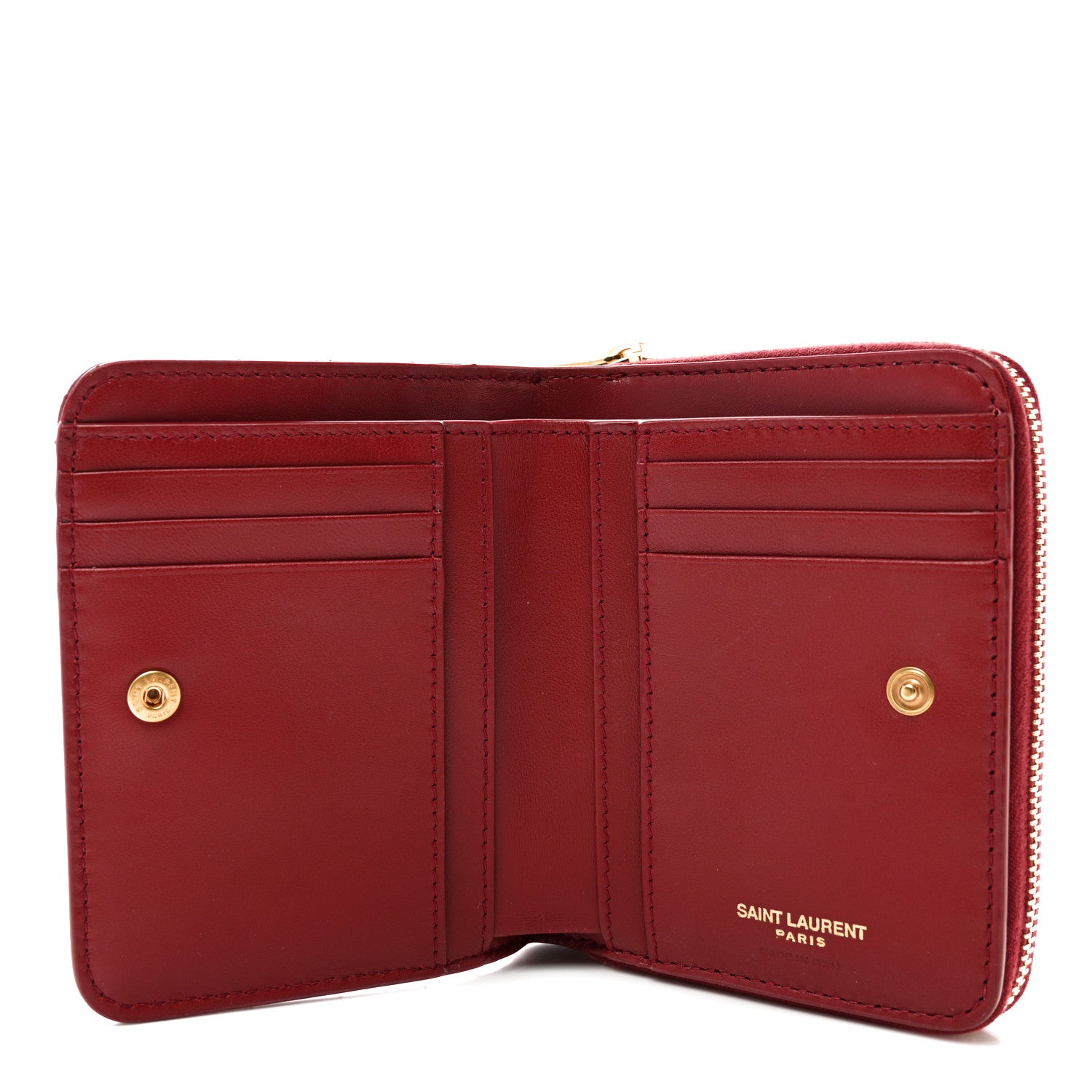 Saint Laurent Lambskin Matelasse Chevron Monogram Compact Zip Around Wallet Rouge Opium 5 of 9