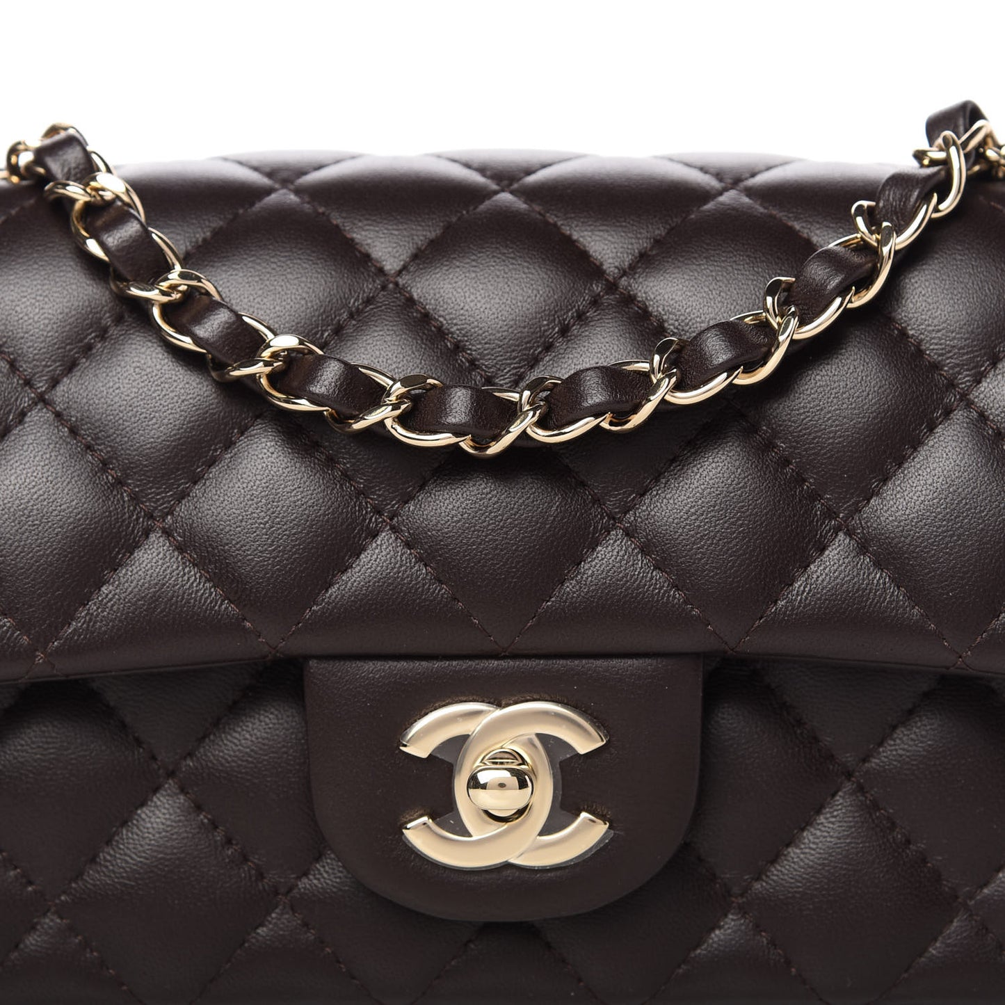 Lambskin Quilted Mini Rectangular Flap Dark Brown