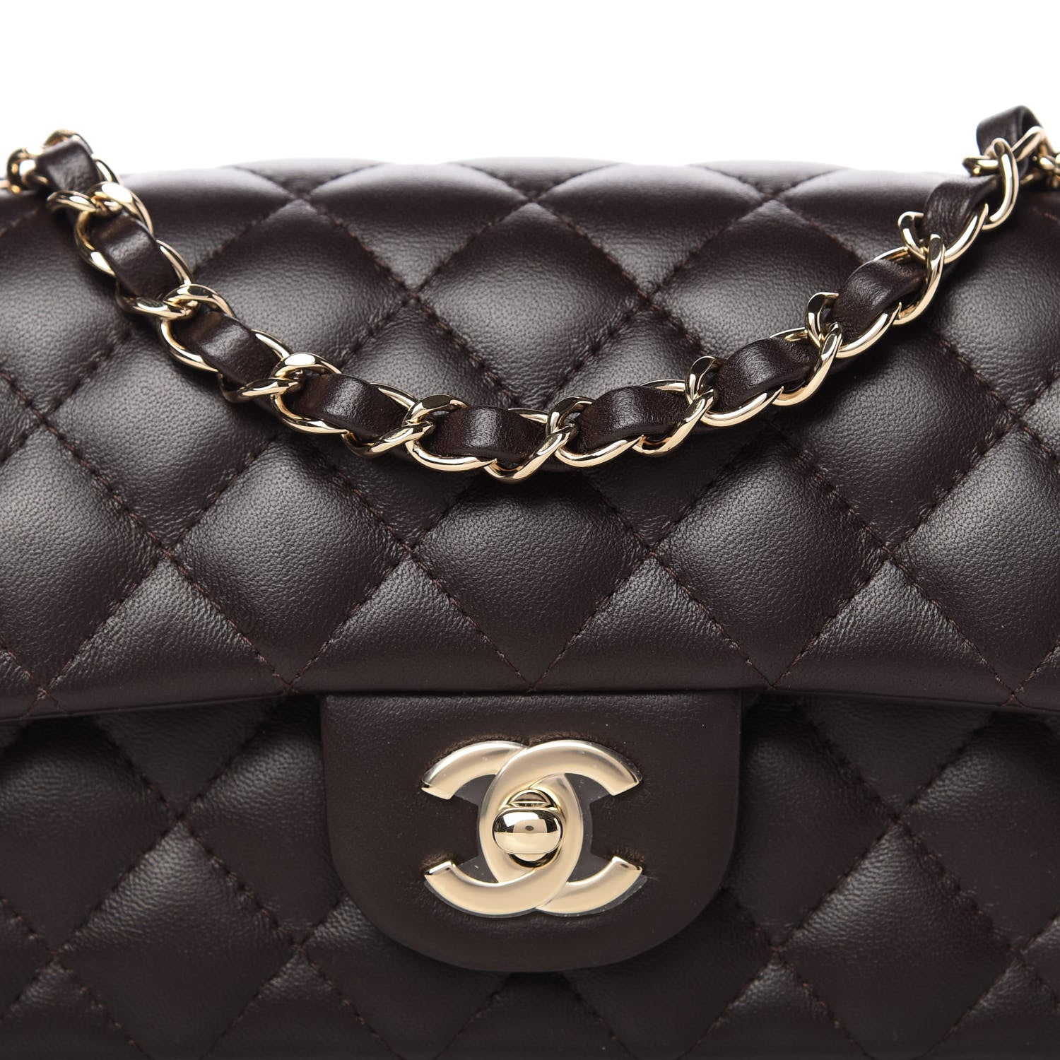 Chanel Lambskin Quilted Mini Rectangular Flap Dark Brown 10 of 11