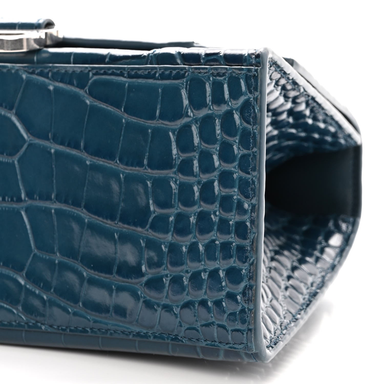 Balenciaga Shiny Calfskin Crocodile Embossed Small Hourglass Top Handle Bag Dark Petrol Blue 9 of 9