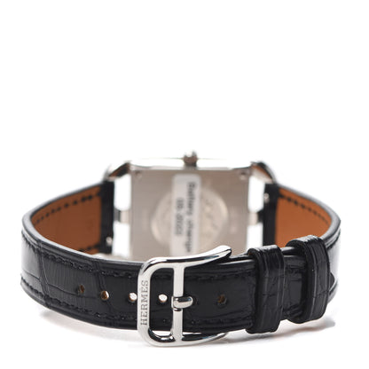 Hermes Stainless Steel Alligator Diamond Bezel Mother of Pearl 23mm Cape Cod Quartz Watch Noir 3 of 5