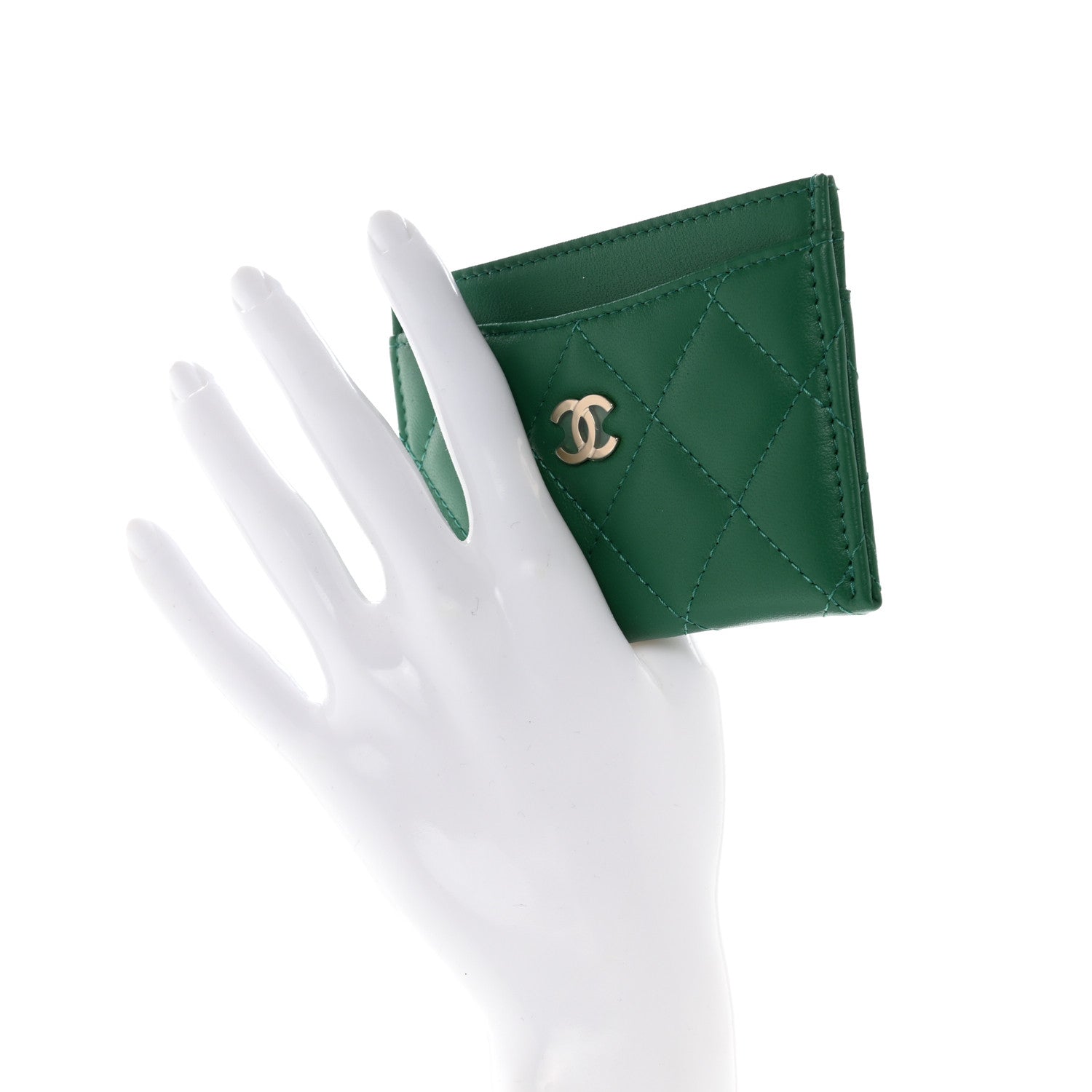 Chanel Lambskin Quilted Card Holder Green 2 of 9