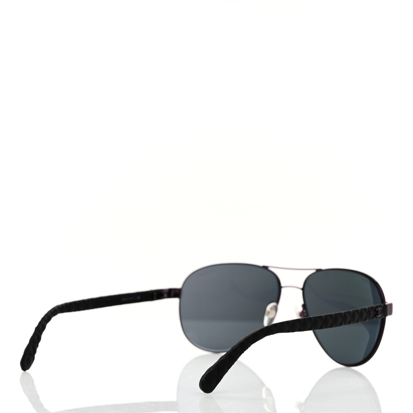 Metal Lambskin Quilted CC Pilot Summer Aviator Sunglasses 4204-Q Black Purple