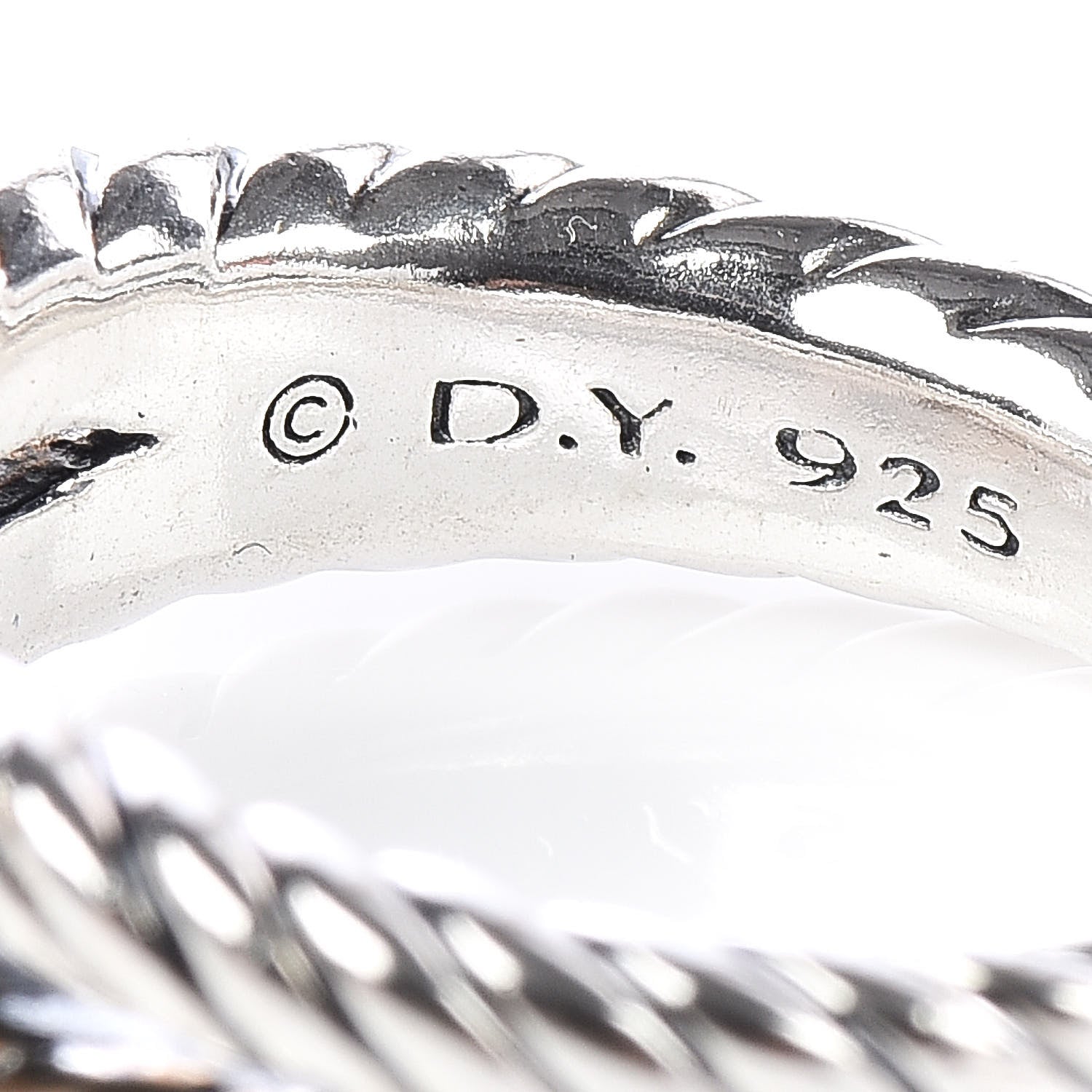 David Yurman Sterling Silver Diamond Pearl 10mm Cable Ring 54 7 5 of 5