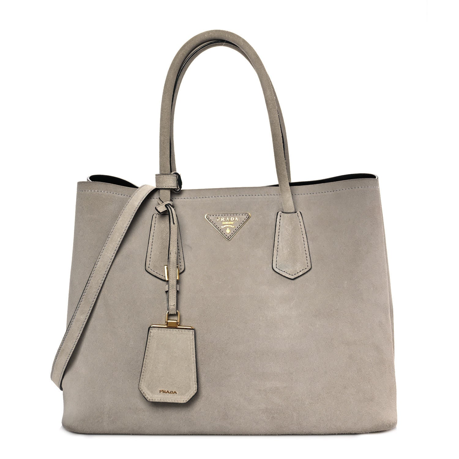 Prada Scamosciato Suede Medium Double Bag Tote Acciaio 1 of 13