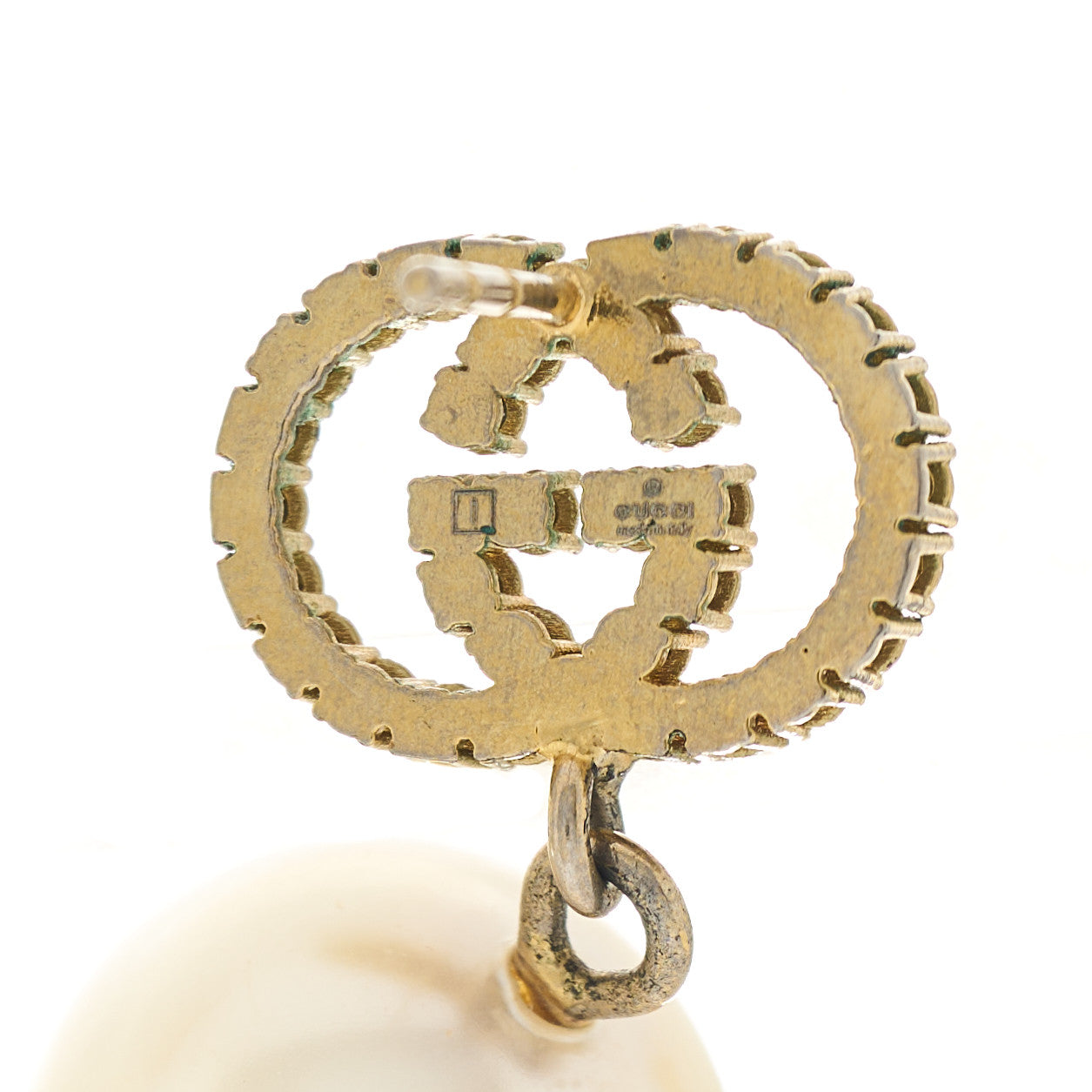 Metal Crystal Pearl Interlocking G Earrings Shiny Gold