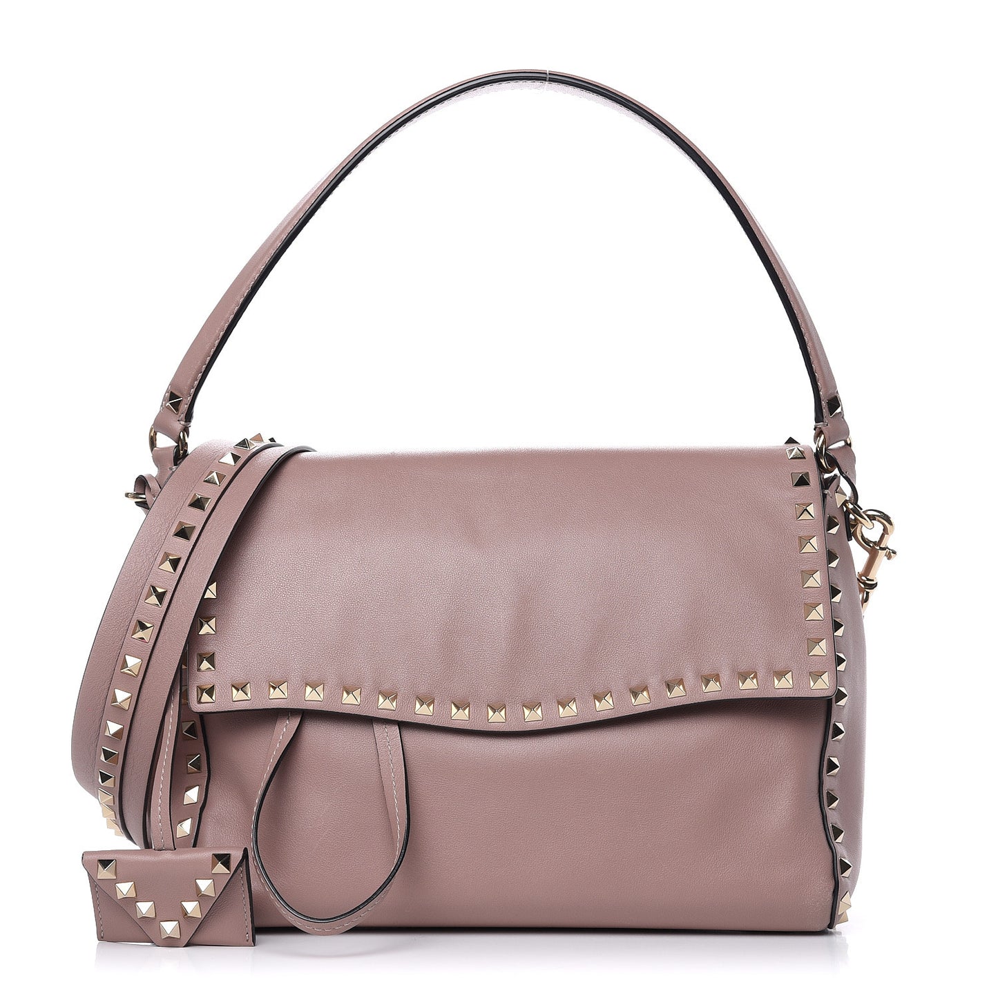 Smooth Calfskin Rockstud Top Handle Shoulder Bag Beige