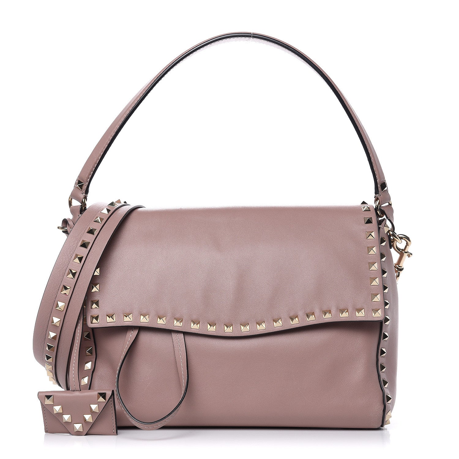 Valentino Garavani Smooth Calfskin Rockstud Top Handle Shoulder Bag Beige 1 of 12