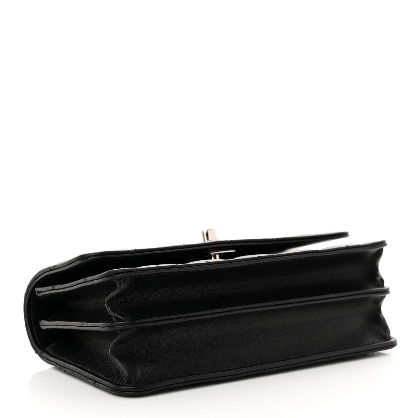 Lambskin Quilted Metal Top Handle Crossbody Flap Black