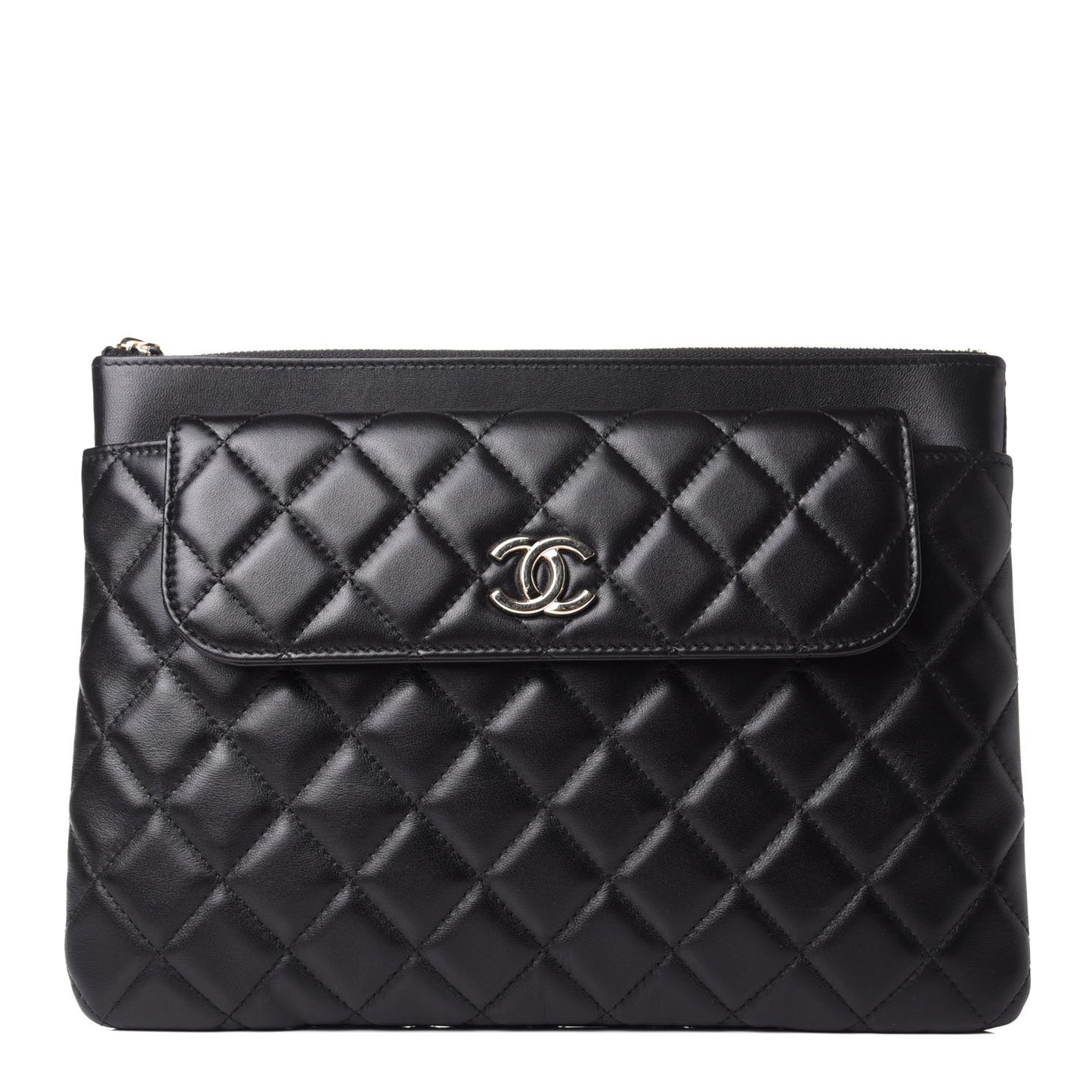 Lambskin Quilted Medium Flap Cosmetic Case Black