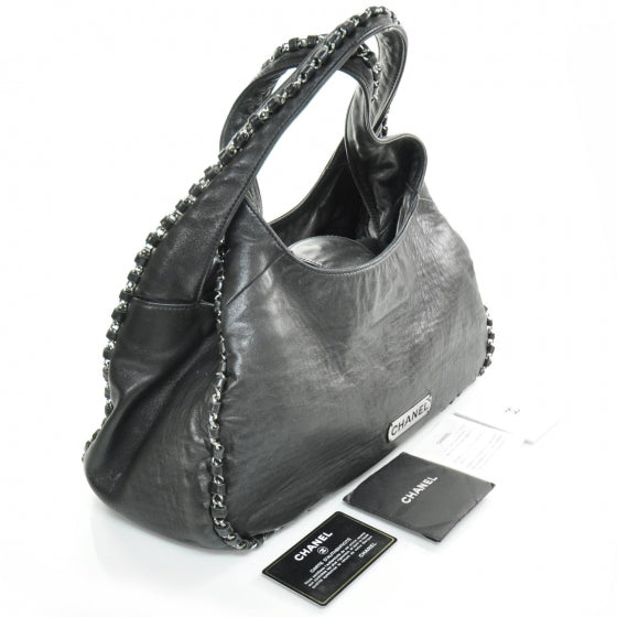 Chanel Leather Chain Hobo Black 3 of 9