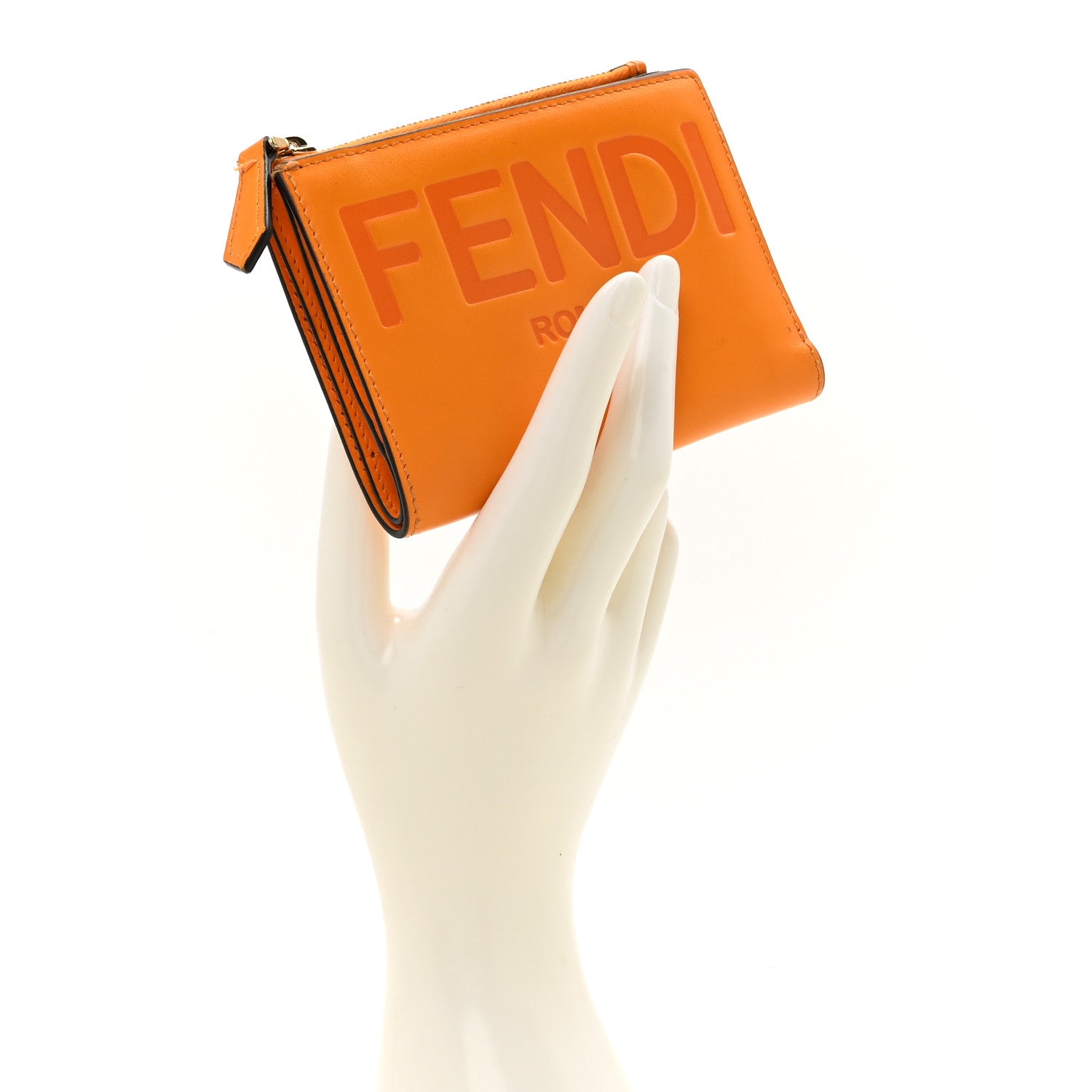 Fendi Vitello King Tamponato Logo Embossed Medium Wallet Clementine 2 of 15
