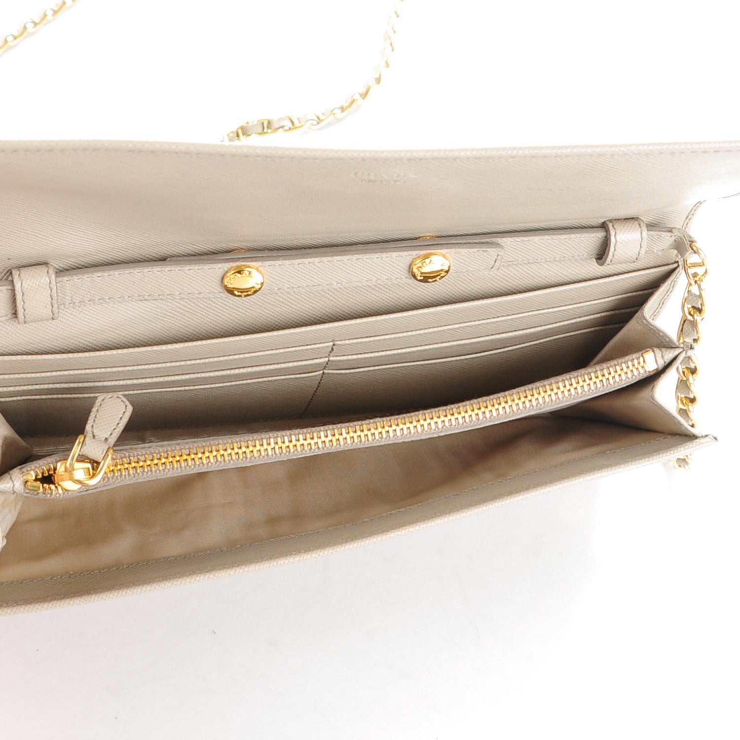Prada Saffiano Metal Oro Chain Wallet Pomice 5 of 8