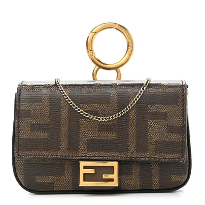 Fendi Glazed Fabric FF 1974 Nano Baguette Charm Mogano Panna 1 of 10