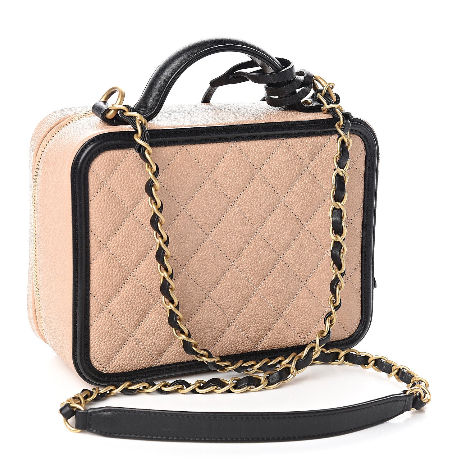 Chanel Caviar Quilted Medium CC Filigree Vanity Case Beige Black 2 of 9