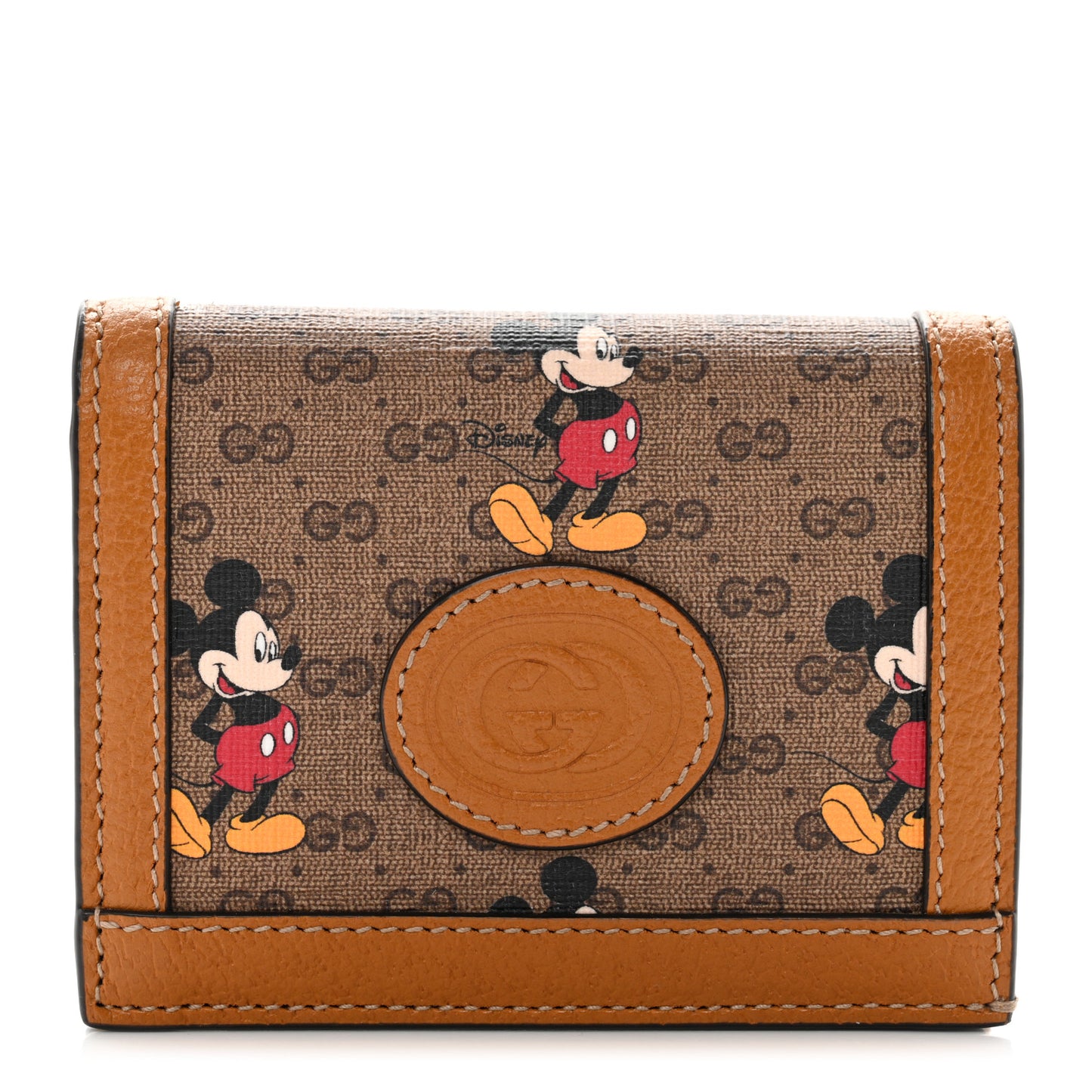 X DISNEY Mini Vintage GG Supreme Monogram Mickey Mouse Card Holder Wallet Beige Vintage Sun Oil