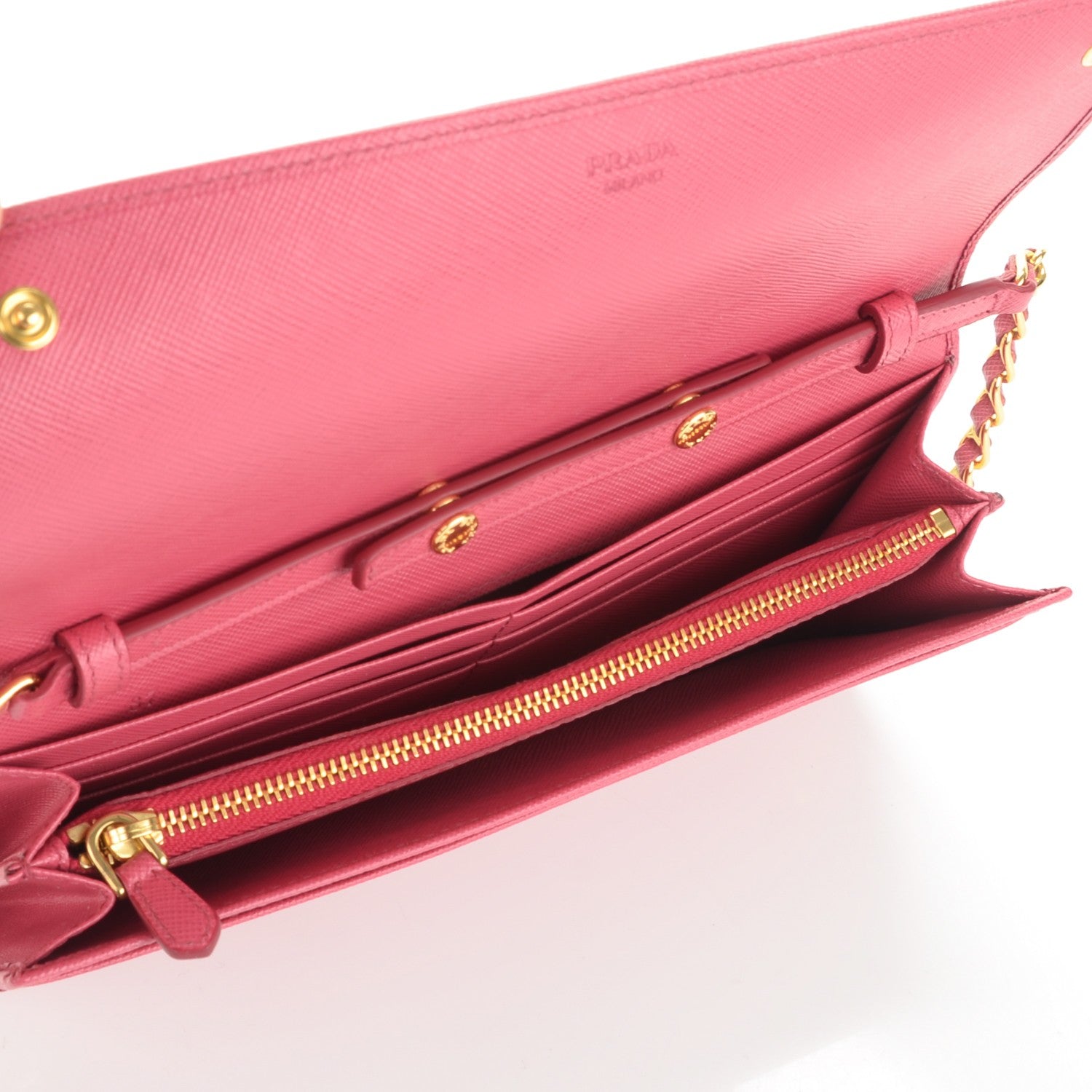 Prada Saffiano Metal Oro Chain Wallet Peonia 5 of 7